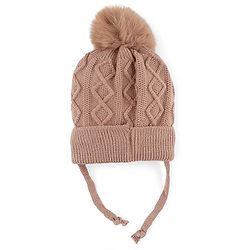 Babyhug Knit Woollen Cap with  Cable Knit Design Light Brown - Diameter 10 cm