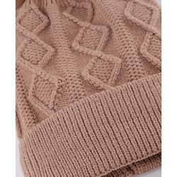 Babyhug Knit Woollen Cap with  Cable Knit Design Light Brown - Diameter 10 cm