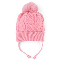 Babyhug Knit Woollen Cap with Cable Knit Design Pink - Diameter 10 cm