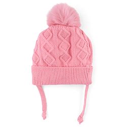 Babyhug Knit Woollen Cap with Cable Knit Design Pink - Diameter 10 cm