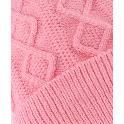 Babyhug Knit Woollen Cap with Cable Knit Design Pink - Diameter 10 cm