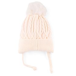 Babyhug Knit Woollen Cap with Cable Knit Design Light Pink - Diameter 10 cm