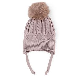 Babyhug Knit Woollen Cap with Cable Knit Design Tan - Diameter 10 cm