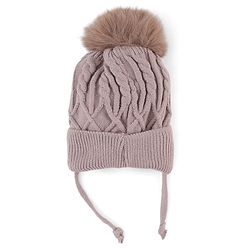 Babyhug Knit Woollen Cap with Cable Knit Design Tan - Diameter 10 cm
