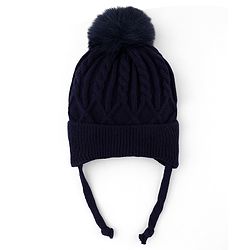 Babyhug Knit Woollen Cap with Cable Knit Design Black - Diameter 10 cm
