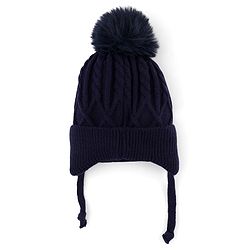 Babyhug Knit Woollen Cap with Cable Knit Design Black - Diameter 10 cm
