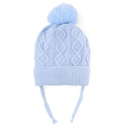 Babyhug Knit Woollen Cap with Cable Knit Design Light Blue - Diameter 10 cm