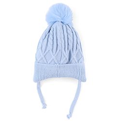 Babyhug Knit Woollen Cap with Cable Knit Design Light Blue - Diameter 10 cm