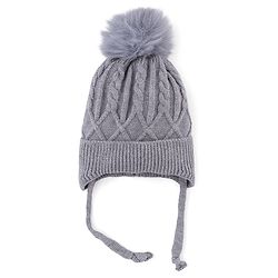 Babyhug Knit Woollen Cap with Cable Knit Design Grey - Diameter 10 cm