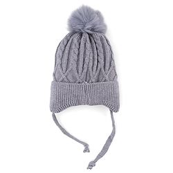 Babyhug Knit Woollen Cap with Cable Knit Design Grey - Diameter 10 cm