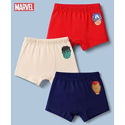 Babyhug Marvel 100% Cotton Knit Single Jersey Briefs With Avenger Graphic Pack of 3 - Beige, Red & Navy Blue