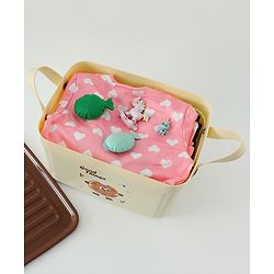 Babyhug Good Things Printed Storage Boxes Set of 2 Cream & Green | Large & Medium Sizes | Side Handles | Multipurpose Home Organizer | Unisex
