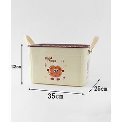 Babyhug Good Things Printed Storage Boxes Set of 2 Cream & Green | Large & Medium Sizes | Side Handles | Multipurpose Home Organizer | Unisex