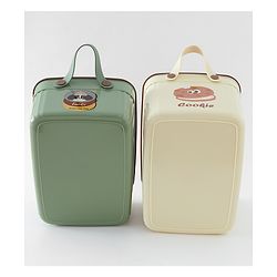 Babyhug Good Things Printed Storage Boxes Set of 2 Cream & Green | Large & Medium Sizes | Side Handles | Multipurpose Home Organizer | Unisex