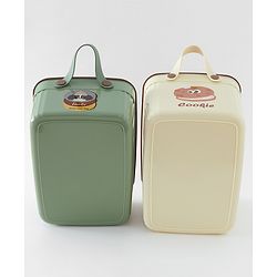 Babyhug Good Things Printed Storage Boxes Set of 2 Cream & Green | Large & Medium Sizes | Side Handles | Multipurpose Home Organizer | Unisex