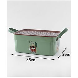 Babyhug Good Things Printed Storage Boxes Set of 2 Cream & Green | Large & Medium Sizes | Side Handles | Multipurpose Home Organizer | Unisex