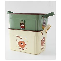 Babyhug Good Things Printed Storage Boxes Set of 2 Cream & Green | Large & Medium Sizes | Side Handles | Multipurpose Home Organizer | Unisex