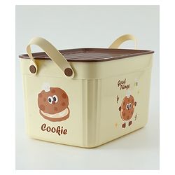 Babyhug Good Things Printed Storage Boxes Set of 2 Cream & Green | Large & Medium Sizes | Side Handles | Multipurpose Home Organizer | Unisex