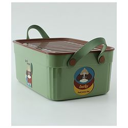 Babyhug Good Things Printed Storage Boxes Set of 2 Cream & Green | Large & Medium Sizes | Side Handles | Multipurpose Home Organizer | Unisex