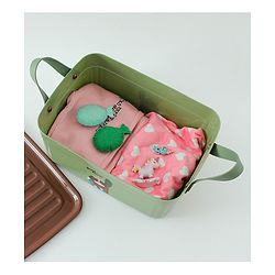 Babyhug Good Things Printed Storage Boxes Set of 2 Cream & Green | Large & Medium Sizes | Side Handles | Multipurpose Home Organizer | Unisex