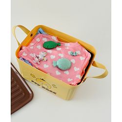 Babyhug Good Things Printed Storage Boxes Set of 2 Cream & Green | Large & Medium Sizes | Side Handles | Multipurpose Home Organizer | Unisex