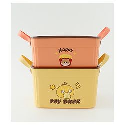 Babyhug Good Things Printed Storage Boxes Set of 2 Cream & Green | Large & Medium Sizes | Side Handles | Multipurpose Home Organizer | Unisex