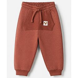 Babyhug Cotton Looper Knit Full Length Track Pant with Dog Applique - Brown