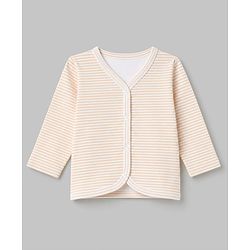 Babyhug 100% Cotton Interlock Knit Front Open Striped Jhablas With Floral & Deer Print Pack of 3 - Peach, White & Beige