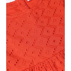 Babyhug 100% Cotton Woven Frock with Half Sleeves, Flutter Sleeves and Eyelet Embroidery in Red