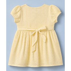 Babyhug Cotton Schiffili Woven Fit and Flare Frock with Puffed Sleeves in Cream