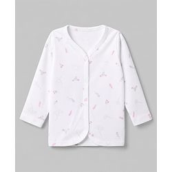 Babyhug 100% Cotton Interlock Knit Front Open Full Sleeves Jhablas With Polka Dot, Floral Print & Bunny Ear Applique Pack of 3 - Lilac, White & Pink