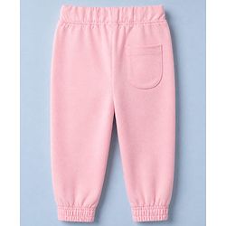 Babyhug Cotton Looper Knit Full Length Lounge Pant with Jogger Fit and Rabbit Applique - Pink