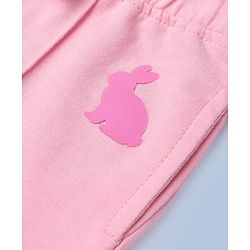 Babyhug Cotton Looper Knit Full Length Lounge Pant with Jogger Fit and Rabbit Applique - Pink