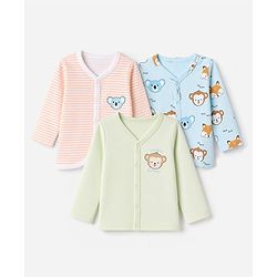 Babyhug 100% Cotton Interlock Knit Full Sleeves Animal & Striped Print Jhablas Pack of 3 - Blue Pink & Green