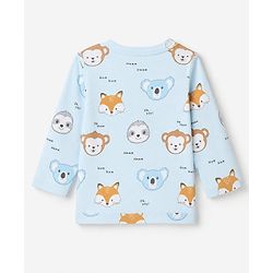 Babyhug 100% Cotton Interlock Knit Full Sleeves Animal & Striped Print Jhablas Pack of 3 - Blue Pink & Green