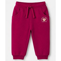 Babyhug Cotton Looper Knit Full Length Track Pant with Bear Print - Red