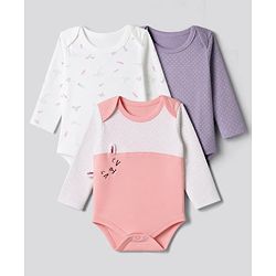 Babyhug 100% Cotton Interlock Knit Full Sleeve Onesies With Polka Dot & Floral Printed Pack of 3 - White, Lilac & Pink