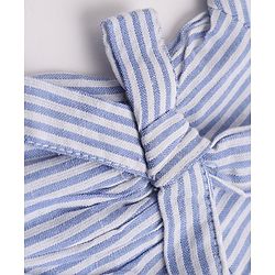 Babyhug Cotton Woven Half Puffed Sleeves Striped Frock With Bow Applique - Blue