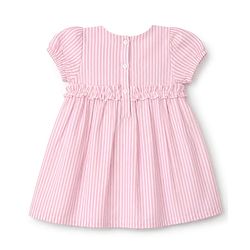 Babyhug Cotton Woven One Piece Dress with Half Sleeves and Striped Print - Pink