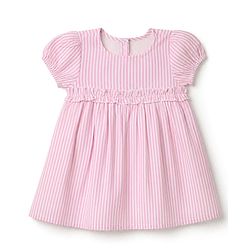 Babyhug Cotton Woven One Piece Dress with Half Sleeves and Striped Print - Pink