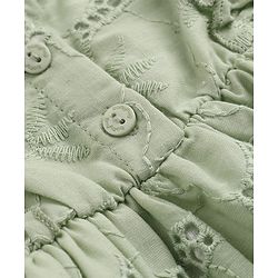 Babyhug 100% Cotton Woven Frock with Frill Sleeves and Eyelet Embroidery in Green