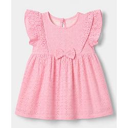 Babyhug 100% Cotton Woven Dress with Sleeveless and Bow Detail in Pink for 3-6 Months