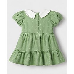 Babyhug Cotton Woven Half Sleeves One Piece Dress With Polka Dots Print & Bow Applique - Green