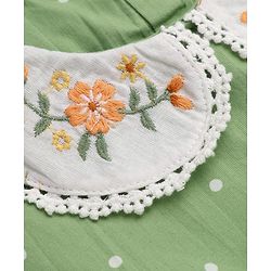 Babyhug Cotton Woven Half Sleeves One Piece Dress With Polka Dots Print & Bow Applique - Green