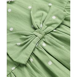 Babyhug Cotton Woven Half Sleeves One Piece Dress With Polka Dots Print & Bow Applique - Green