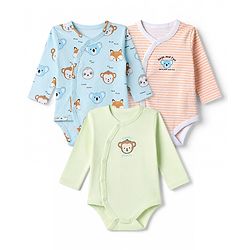 Babyhug 100% Cotton Interlock Knit Full Sleeves Onesie With Animal Print Pack of 3 - Pink & Blue