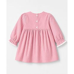 Babyhug Cotton Woven One Piece Dress with Full Sleeves and Striped Print - Pink