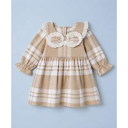 Babyhug Cotton Woven Full Sleeves Frock With Tartan Plaid Print in White