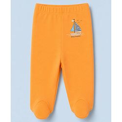 Babyhug 100% Cotton Knit Striped Nautical & Beach Theme Printed Bootie Leggings Pack Of 3 - Orange Yellow & White