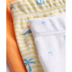 Babyhug 100% Cotton Knit Striped Nautical & Beach Theme Printed Bootie Leggings Pack Of 3 - Orange Yellow & White